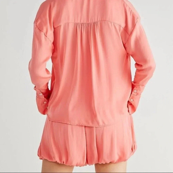 Free People Celia Set Long Sleeve Bubble Shorts in Coral Pink XS - Picture 3 of 11